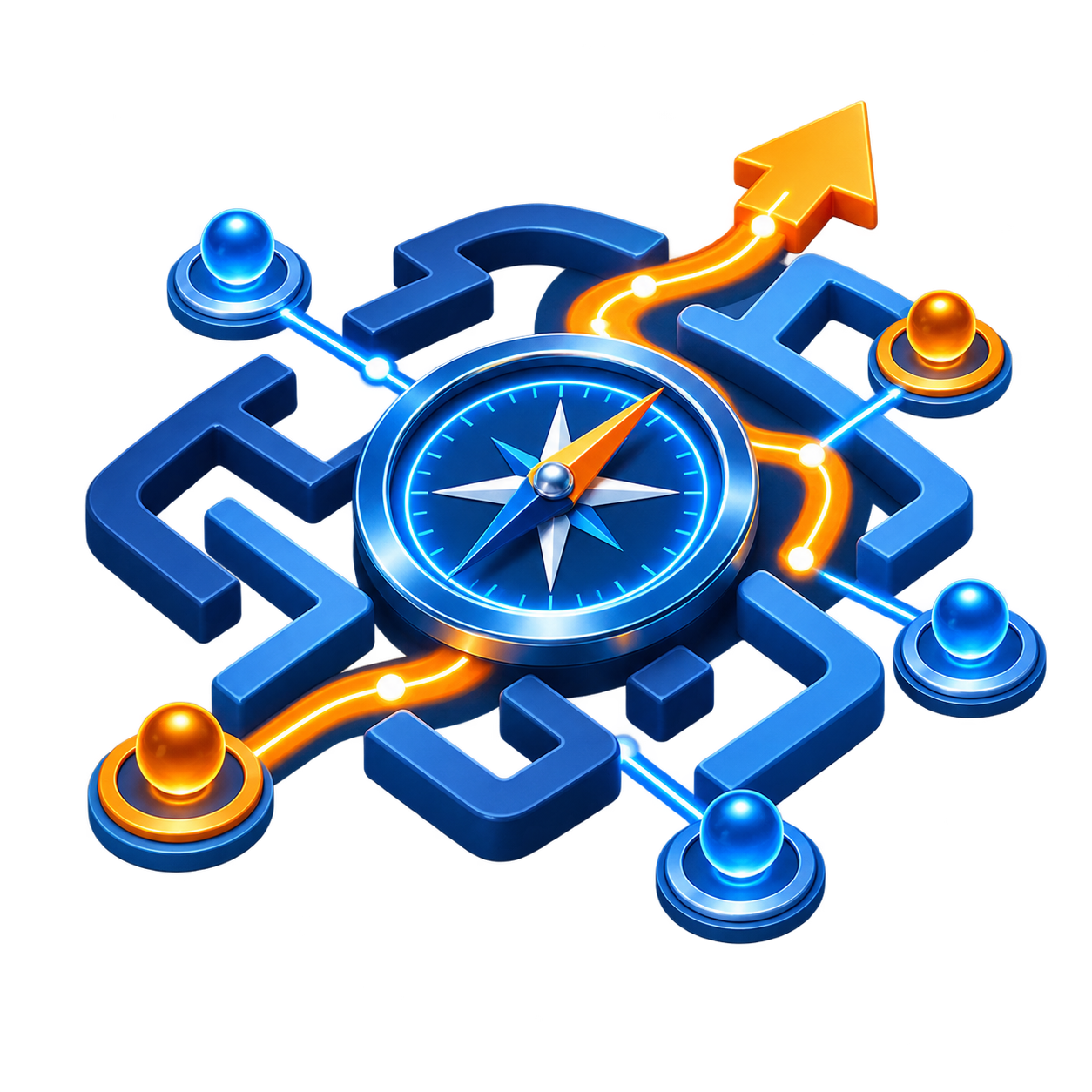 A digital compass guiding a clear route through a connected technology maze